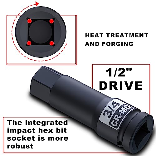 1/2" Drive Master Impact Hex Bit Socket Set, SAE, 10 Pieces 1/2" Drive Impact Allen Bit Socket Set, 1/4" - 3/4", Cr-Mo Steel, Heavy Duty Storage Case - size: 1/2“Hex SAE