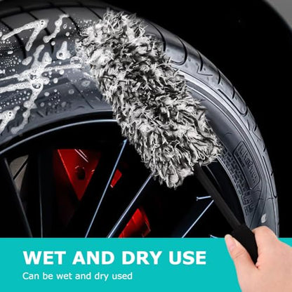 9PCS Car Wheel Cleaning Pro Kit, Tire Brush, Detailing Brush Set, Soft-bristled Rims Brush, Microfiber Flat Wheel Brushes, Double-Ended Detailing Brushes, Detailing Pads, Scratch-Free & Multipurpose