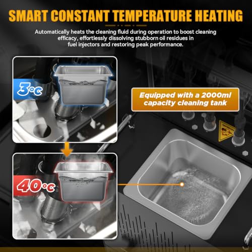 AUTOOL CT450 Fuel Injector Tester & Cleaner, 6-Cylinder Ultrasonic Injector Cleaning Machine with Heating, GDI EFI FSI Compatible, 3 Cleaning Modes & 10 Test Functions, 12V/70V/120V Output