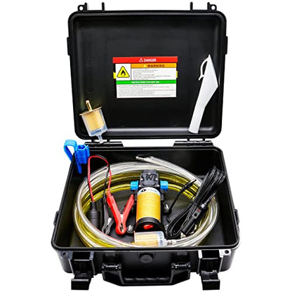 12V Fuel Transfer Pump Set, Moves Up to 85 Gallons Of Gas or Diesel Per Hour with Upgraded Carrying Case & Pulley Lead Pipe, for Vehicles, Boats, Equipment, Gasoline, Diesel (70W Boost Kit) - color: 85Gal/hr