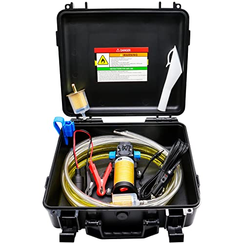 12V Fuel Transfer Pump Set, Moves Up to 85 Gallons Of Gas or Diesel Per Hour with Upgraded Carrying Case & Pulley Lead Pipe, for Vehicles, Boats, Equipment, Gasoline, Diesel (70W Boost Kit) - color: 85Gal/hr