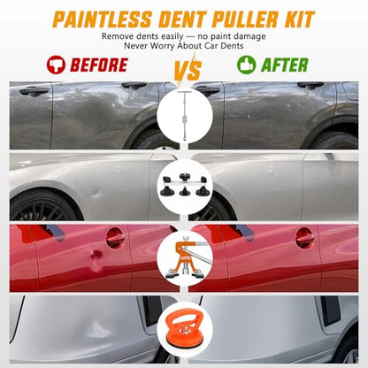 GOOACC 97 PCS Car Dent Puller Paintless Dent Removal Tool Adjustable Lifter Bridge Pullers 2 in 1 T-Bar Slide Hammer Suction Cup Glue Gun Repair Kit for Car Dents Hail Damage Door Body Ding - color: 97PCS Dent Puller Kit