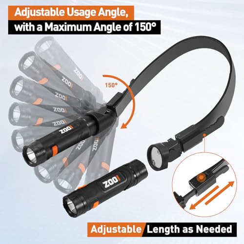 ZOOI Rechargeable Neck Work Light with 150° Adjustable Angle, Gifts for Men, Detachable Neck Flashlight Lamp for Reading, Dad Mens Gifts for Him Dad Husband, Cool Gadgets Stuff for Camping, Fishing