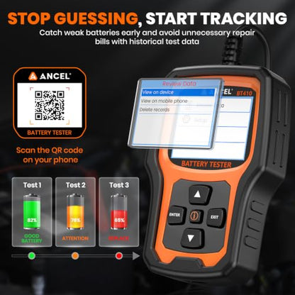 ANCEL BT410 12V 24V Car Battery Tester for Lead-Acid & Lithium Batteries, 100-2000 CCA Automotive Battery Load Tester Health Cranking Charging System Alternator Test for Motorcycle Car Truck RV Boat