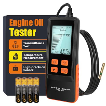 Engine Oil Tester Gasoline & Diesel Engine Oil Quality Tester Detector Analysis Kit High-Precision Car Oil Diagnostic Tool with 50inch Flexible Probe, Identifier & Sound Prompt, 2.8in Backlit Display - color: Orange