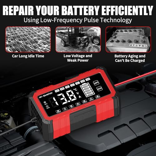 SWTsweter 16A Smart Car Battery Charger,12V/24V Maintainer & Desulfator with 200s Booster Mode - Compatible with 12.6V Lithium-Ion, LiFePO4, AGM, Gel, Lead-Acid for Truck, Motorcycle, RV, Lawn Mower
