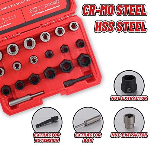 20-Pcs Bolt Nuts Extractor Set 3/8'' Drive Easy Out | Bolt Extractor Set Rounded Bolt Remover Heavy Duty Broken Bolt Extractor Kit for Damaged, Frozen Bolts, Lug Nut, Nuts, Screws - size: 20Pcs