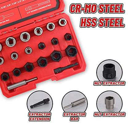20-Pcs Bolt Nuts Extractor Set 3/8'' Drive Easy Out | Bolt Extractor Set Rounded Bolt Remover Heavy Duty Broken Bolt Extractor Kit for Damaged, Frozen Bolts, Lug Nut, Nuts, Screws - size: 20Pcs