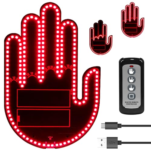 DIBMS Car Gesture Decorative Lights, Ambient Lighting, Rechargeable LED Gesture Lights for Car Road Rage LED Signs Calm Road Rage, Remote Control Triple Mode Fun Finger Lights (Red) - color: Red-USB