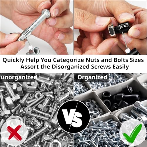 Nut and Bolt Thread Checker, Bolt Size Finder, 45 Male/Female Thread Gauges (24 Inch & 21 Metric) Thread Checker Standard and Metric, Bolts and Nut Identifier Gauge - size: 45 Gauges (24 Inch & 21 Metric)