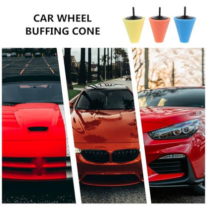 LIFKOME 3pcs Car Wheel Polishing Sponge Cone Pads Set Car Wheel Polishing Sponge Cone Pads Set for Hub Detailing and Surface Refinishing