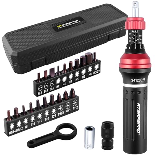 ATsafepro Torque Screwdriver 10-60 in.lb,21 Pcs Inch Pound Torque Screwdriver Set -1/4" Elastic Bit Holder and Bit Holder, Buckle Clamp, Flat, Hex, Torx, Philips, Fit for Bicycle, Tool Maintenance - style: Mechanical - 10-60 in.lb/1.1-6.8 Nm