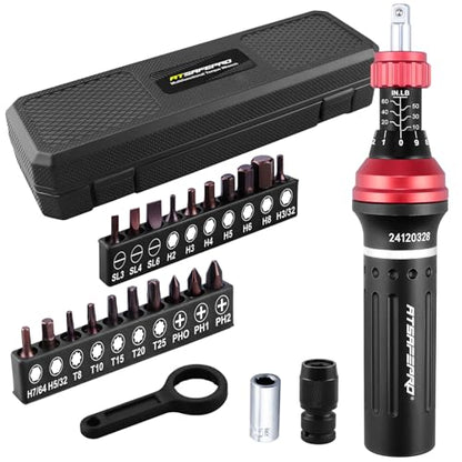ATsafepro Torque Screwdriver 10-60 in.lb,21 Pcs Inch Pound Torque Screwdriver Set -1/4" Elastic Bit Holder and Bit Holder, Buckle Clamp, Flat, Hex, Torx, Philips, Fit for Bicycle, Tool Maintenance - style: Mechanical - 10-60 in.lb/1.1-6.8 Nm