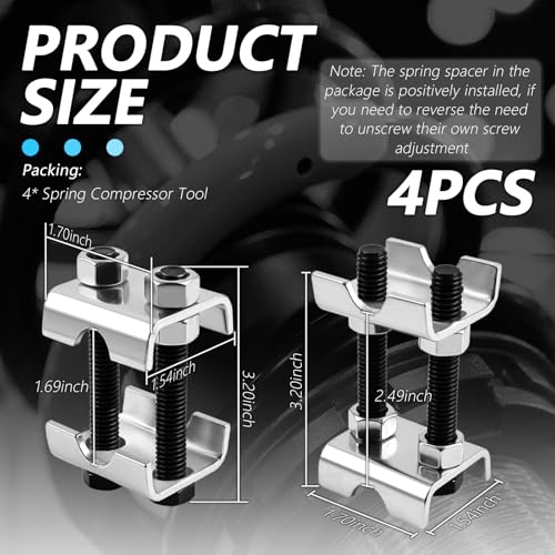 4PCS Coil Spring Compressor Tool,2 Way Adjustable Strut Spring Compressor for Lifting 1" to 2",Carbon Steel Car Accessories Coil Spring Spacer for Vibration&Noise Reduction