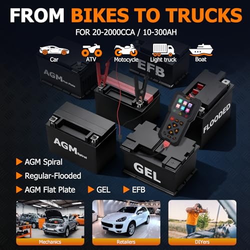 OBD2 Scanner and Battery Tester, 2-in-1 Car Diagnostic Tool, Check Engine Code Reader, 12V Battery Analyzer, Relay Tester, Fuel Injector Tester for Heavy Duty Truck, T400 - style: T400