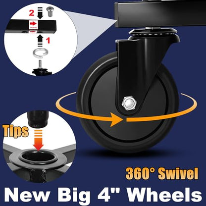 Rolling Stool with Wheels, Adjustable Shop Stool Mechanic Chair Seat Garage Shop Roller Work Chair Mobile Rolling Seat with Tool Tray, 2 Cup Holders, 4" Casters, 350 LBS, Heavy-Duty, Blue - color: Blue