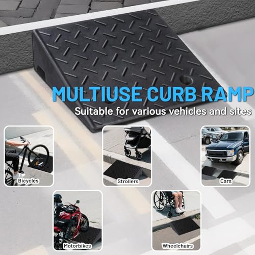 PZ 2PCS Rubber Curb Ramps for Driveway, 7 7/8" Rise Heavy Duty Car Ramp 7000 LBS Capacity 19.69"Lx 19.69"W Non-Slip Portable Shed Threshold Ramps for Doorways Sidewalk Scooters Wheelchairs Motorcycles - size: 7 7/8“ Rise