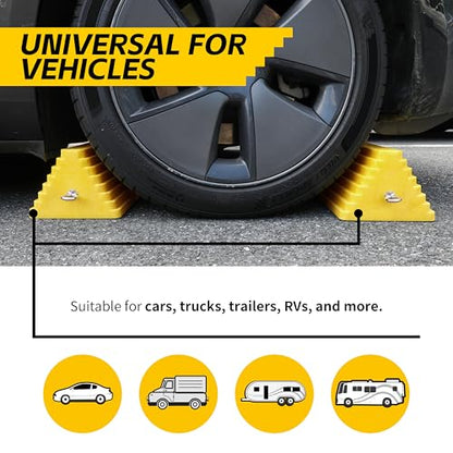 MaxxHaul 51169 Polyfoam Wheel Chocks with Steel Eyebolt – 2-Pack – 10″ × 8″ × 6″ Heavy-Duty Structural Foam – Bright Yellow – Vehicle & Trailer Safety for Cars, Trucks, RVs, Boats, ATVs - size: 10" X 8" X 6" (yellow)