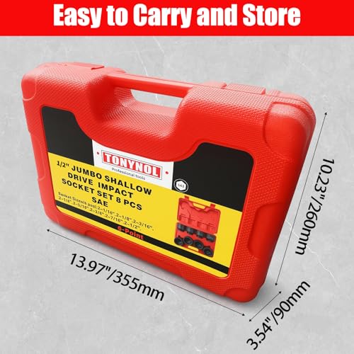 TONYNOL 1/2 Inch Drive Impact Jumbo Socket Set,6-Point,SAE(2-1/16" to 2-1/2"),8 Pcs,Cr-MO Steel,With a Storage Case - style: 1/2 Inch SAE(2-1/16" to 2-1/2"）