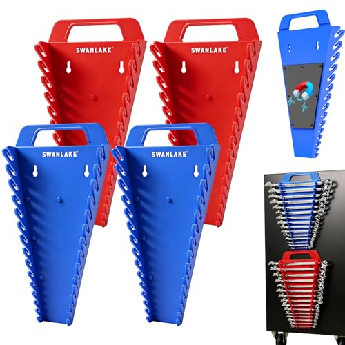 SWANLAKE Magnetic Wrench Organizer Toolbox Holder, 4-Pack SAE (1/4'' to 1-1/16''), Metric (6mm to 27mm) Wrench Organizers, Total Hold 60 Slots Ratchet Holders for Tool Box - style: 60-Slot