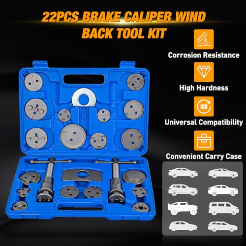 GOOACC 8PCS Drum Brake Tool Kit & 22PCS Disc Brake Caliper Compression Tool Set, 2 in 1 Brake Tools kit with Drum Brake Spring Caliper Piston Rewind Compressor Tool for Brake Installer Remover Blue - color: 8pc+22pc Brake Tool Blue