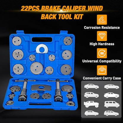 GOOACC 8PCS Drum Brake Tool Kit & 22PCS Disc Brake Caliper Compression Tool Set, 2 in 1 Brake Tools kit with Drum Brake Spring Caliper Piston Rewind Compressor Tool for Brake Installer Remover Blue - color: 8pc+22pc Brake Tool Blue