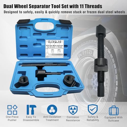 Dual Wheel Separator Tool Set with 11 Threads | One-Piece Pusher Wheel Hub Removal Kit Compatible with Most Dually Wheels, Truck, Van, Trailer & Bus