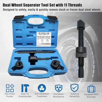 Dual Wheel Separator Tool Set with 11 Threads | One-Piece Pusher Wheel Hub Removal Kit Compatible with Most Dually Wheels, Truck, Van, Trailer & Bus