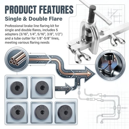 Brake Line Flaring Tool Kit,Complete Brake Line Kit with Tubing (25Ft 3/16" + 25Ft 1/4"),Double & Single Flare Tool,Portable Brakes Lines Repair Kits for Most Hydraulic Systems