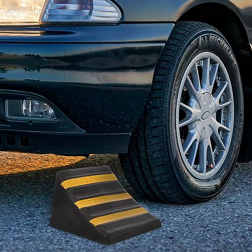 Happyyami Car Automotive Wheel -skid Blocks Oil Changing Ramps Tyre Saver Stoppers Vehicle Wheel Chocks Wheel Chocks for Travel Trailers Chock Block for Truck Heavy Wheel Rubber Tire