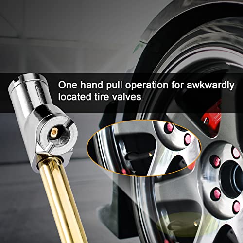 LUMITECO 2-Way Connection 13.8" Extended Air Chuck Set, 1/4 in FNPT Straight Foot Dual Head Tire Inflate Chuck with Standard Brass Quick Plug, Tire Air Compressor Fill Kit for Truck RV Dually Tires - size: 14'' - Solid Brass
