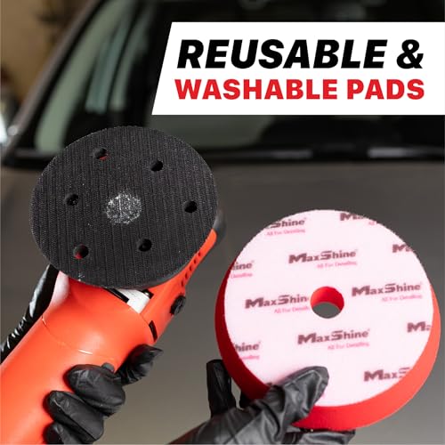 Maxshine M15 Pro Dual Action Polisher & Foam Pads Kit – 15mm Long Throw 1000W Car Buffer with 5” Backing Plate, Variable Speed 2,500–5,000 OPM – Detailing Tool for Cars, Trucks, SUVs & Boats - color: 5" Foam Pads Kit