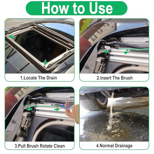 Auto Sunroof Drain Cleaning Tool, 120 Inch Flexible Tube Cleaning Brush with Pipe Cleaning Brush, Injector Hose, and Injector Soft Drain Brush, Car Sunroof Cleaner for Drains, Sewers, Windshields - size: 120 Inch kits