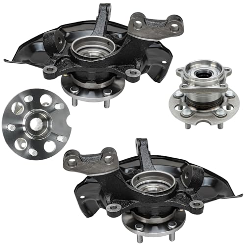 Detroit Axle - 4pc AWD Front Steering Knuckles Rear Wheel Bearing Hubs for 2004 2005 2006 2007 2008 2009 2010 Toyota Sienna, 2 Steering Knuckles 2 Non-ABS Wheel Bearing Hubs Replacement - size: 4UW48672/Kit