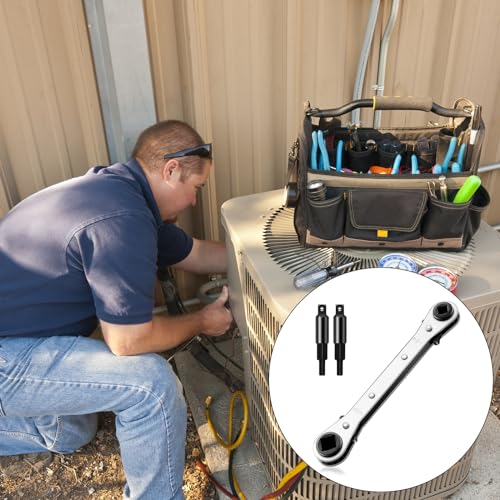 Hvac Service Flat Wrench Tools:3/16” to 3/8” 5/16'' x 1/4''Air Conditioner Valve Flat Ratchet Wrench with 2 Hexagon Bit Adapter Kit for Air Refrigeration Tools and Equipment Repair Tools Clearance - style: 1 Flat Wrench + 2 Hexagon Bit