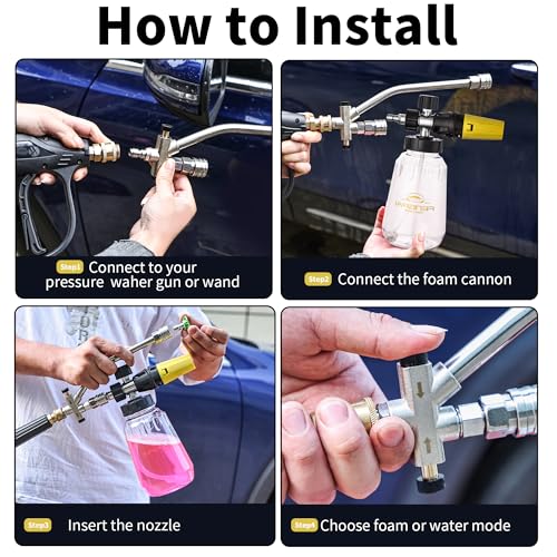 FENG PAI Pressure Washer Foam Cannon Gun Kit with Dual Connector Accessory, Car Wash Foam Gun for Car Washing and Cleaning, 1/4" Quick Connect with 7pcs Nozzles, Dual Adjustable Snow Foam Lance - color: 3IN1 Foamcannon Kits