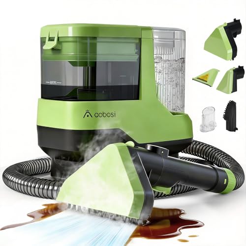 AAOBOSI Portable Carpet Cleaner Machine, 17Kpa Upholstery Steam Cleaner with Smart Voice Prompting, Self-cleaning, 4 Tools for Pets, Car, Couch and Stairs- C688, Green