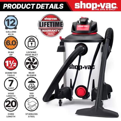 Shop-Vac 5761311 12-Gallon Wet/Dry Shop Vacuum, 6 Peak HP - size: 12 Gallon