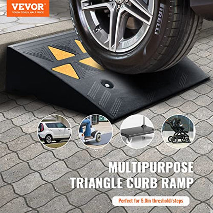 VEVOR Rubber Curb Ramp 5" Rise Height 2 Pack, Heavy-Duty 33069 lbs/15 T Capacity Threshold Ramps, Rubber Driveway Ramps for Cars, Carts, Dollies, Motorcycle, Bikes, Wheelchairs - size: 5" H