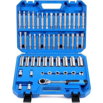 50PCS Strut Nut Socket Set, Shock Absorber Socket Set | Shock absorber tool kit for strut top nut removal; strut tool kit has pass-through ratchet and two strut spreader tools