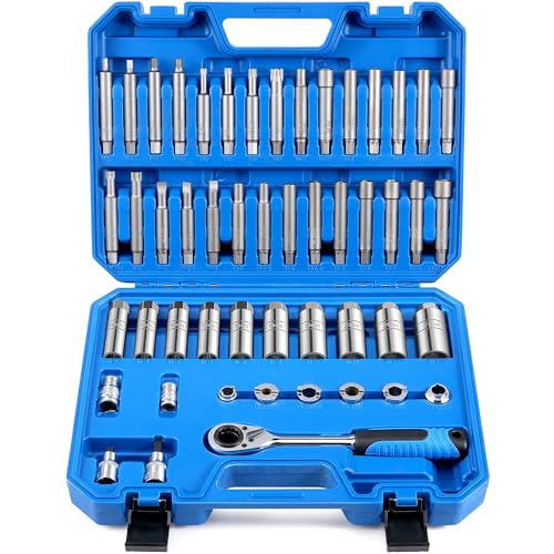 50PCS Strut Nut Socket Set, Shock Absorber Socket Set | Shock absorber tool kit for strut top nut removal; strut tool kit has pass-through ratchet and two strut spreader tools