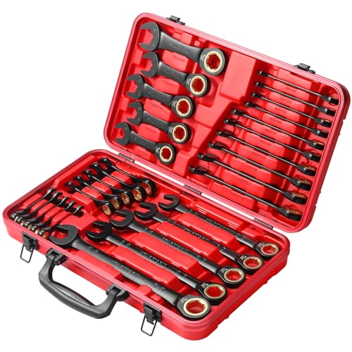 STARWORK TRUE MECHANIC™ 30-Piece 2-IN-1 Ratcheting Wrench Set, 120-Tooth, SAE&Metric, Gift Series with Red Case, Professional