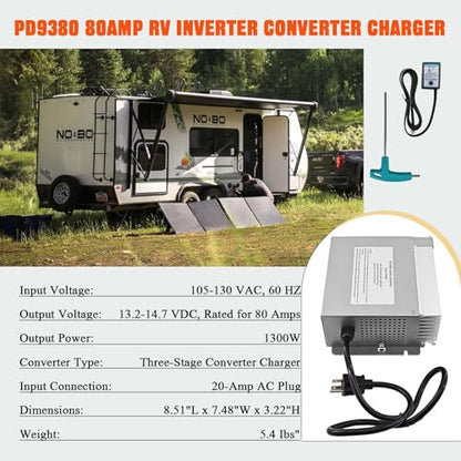 PD9380 RV Converter Charger 80 Amp 1300W, 120V AC to 12V DC Power Converter with Charge Wizard, Compatible with 9300 Series RV Battery Charger, Supports AGM Lithium LiFePO4 & Lead Acid Batteries - size: 9380
