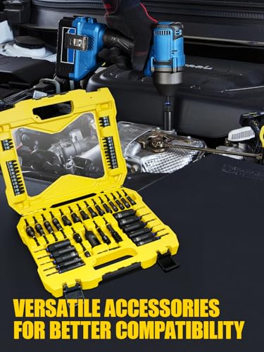 60pcs Magnetic Nut Driver Set for Impact Drills - Deep Nut Drivers, Metric & SAE Socket Adapters, Bit Extension, 1/4'' Quick Change, Wing Nut Driver, Pivoting Nutsetter, S2 Steel Bits, Upgraded Box - style: 60 piece