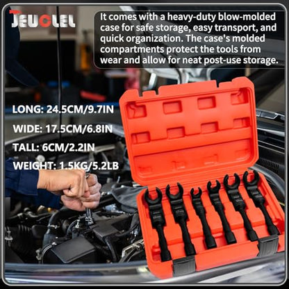 6PCS 3/8" Drive Long Flex Head Injector Fuel Line Socket Wrench Set, Crowfoot Flare Nut Socket Wrench Metric 12mm 14mm 16mm 17mm 18mm 19mm Hydraulic Lines Nuts Bolts Hand Removal Tool - size: 6Pcs Long Flex Head Socket (Red)