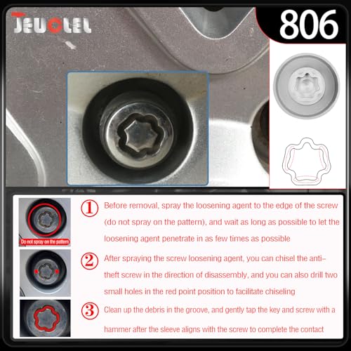 806 Wheel Locking Nut Key for Jeep Renegade Wrangler Cherokee Dodge Journey 2016-2020, 29mm Lock Bolt Inner Dia Anti-Theft Lug Nut Removal Tool - size: 806