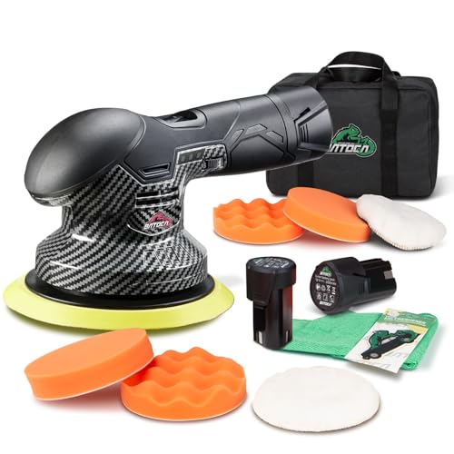 BATOCA 2026S3 Cordless Car Buffer Polisher, 2x2.0Ah 11.1V Lithium-ion Rechargeable Battery Powered Polisher with 6 Variable Speed, DA Orbital Buffer for Car Detailing, Polishing, Waxing, Carbon Style | Long motor life, Battery Powered Polisher, Lightweigh