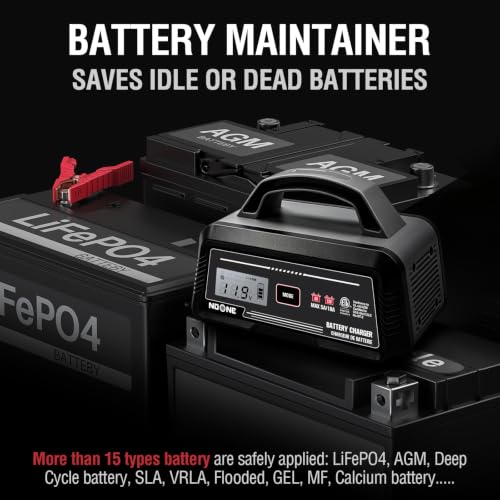 NOONE 5A/10A Smart Battery Charger - 6V/12V Fully Automatic Maintainer | with Winter Mode, Auto Repair and Overheat Protection - Car Trickle Charger for AGM, Gel, Deep Cycle & LiFePO4 Batteries