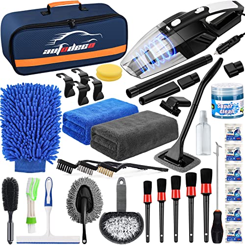 39Pcs Car Cleaning Wash Kit Interior Detailing Cleaner Kit with High Power Handheld Vacuum, Brush Set, Windshield Tool, Duster, Towels, Tire Brush, Complete Car Care Tools, Blue - color: Blue, size: 39Pcs