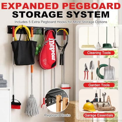 Garage Tool Organizer Wall Mount 99 inches with 18 Adjustable Heavy-Duty Hooks, Garage Organization, Garden Tool Storage Rack, Yard, and Shed, Holds Up to 750 lbs - size: 99" | 6 Panels + 18 Hooks